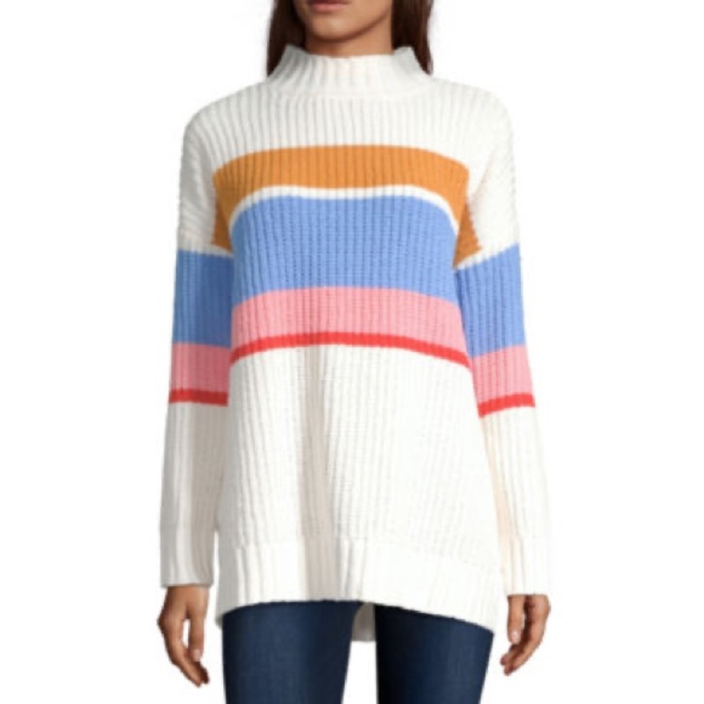 Arizona Women's Mock Neck Long Sleeve Tunic in Snowdrift Combo Size Large